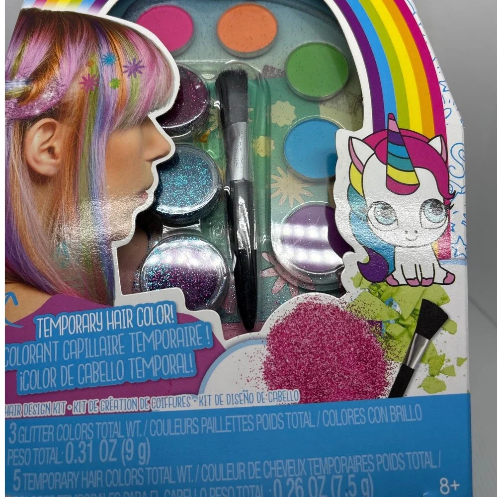 Fashion Angels Rainbow Vibes Temporary Hair Color Glitter Kit Unicorn Design Fun
